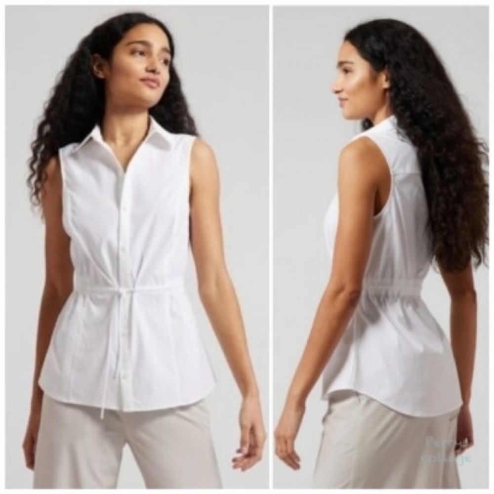 Athleta White Sleeveless Button-Front Tank Top